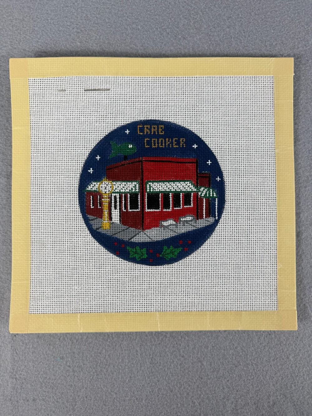 The Crab Cooker Newport Beach Hand Painted Needlepoint Canvas Christmas Ornament